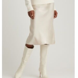 Quince Cream Satin Midi Skirt Small